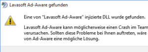 Eine von Lavasoft Ad-Aware injizierte DLL wurde gefunden