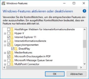 DirectPlay über Systemsteuerung unter Windows 10 installieren
